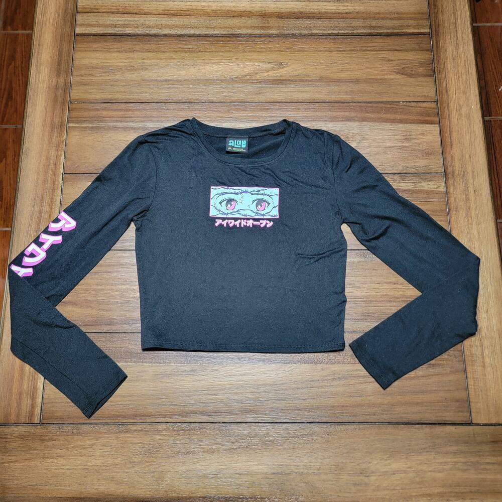 A Lab LS Junior Crop Tee Otaku Anime Eyes "Eyes Wide Open" - Size Junior Medium - Picture 2 of 10